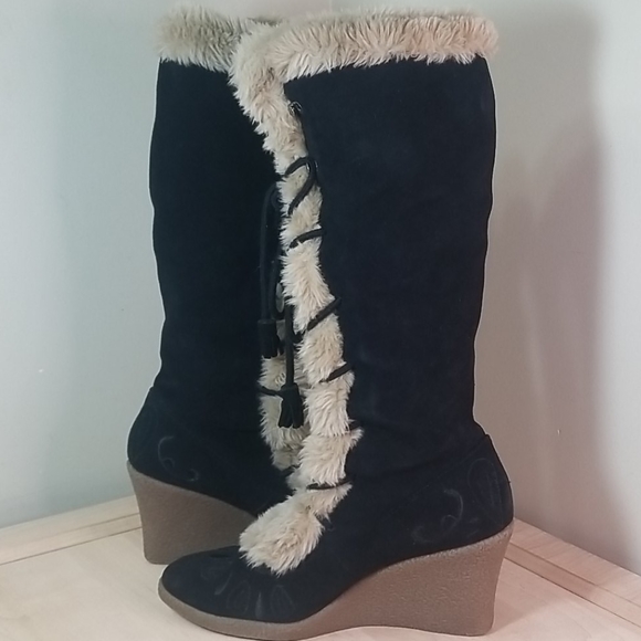 S E Boutique suede fur tall boots w size 8 - Picture 5 of 12